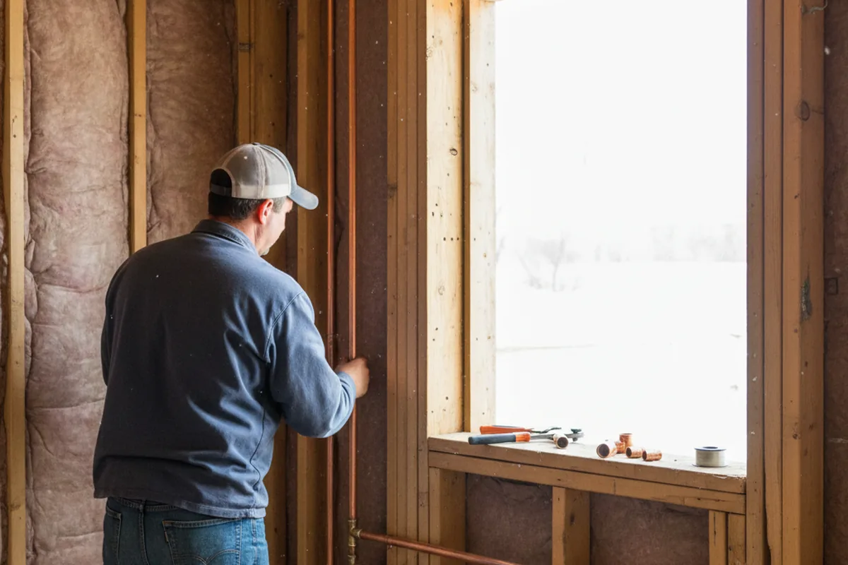 Licensed plumber running new copper supply lines in a Lemont home